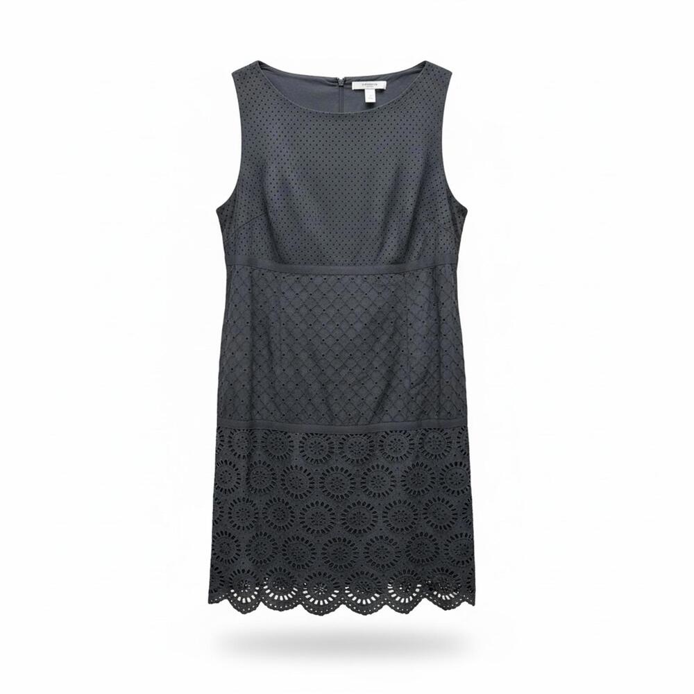 Liz Claiborne Black Sleeveless Eyelet Shift Dress with Scalloped Hem Detail